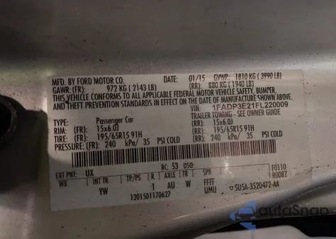 2015 Ford Focus S из США, поврежденный, VIN 1FADP3E21FL220009